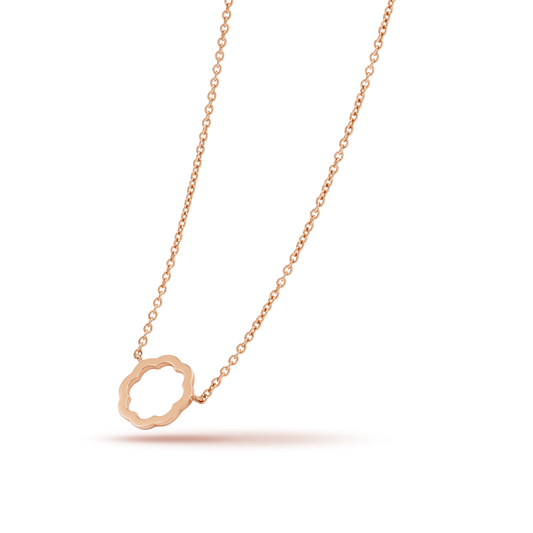 Close-up of pendant on Minimalist MIMOSA rose gold Pendant necklace
